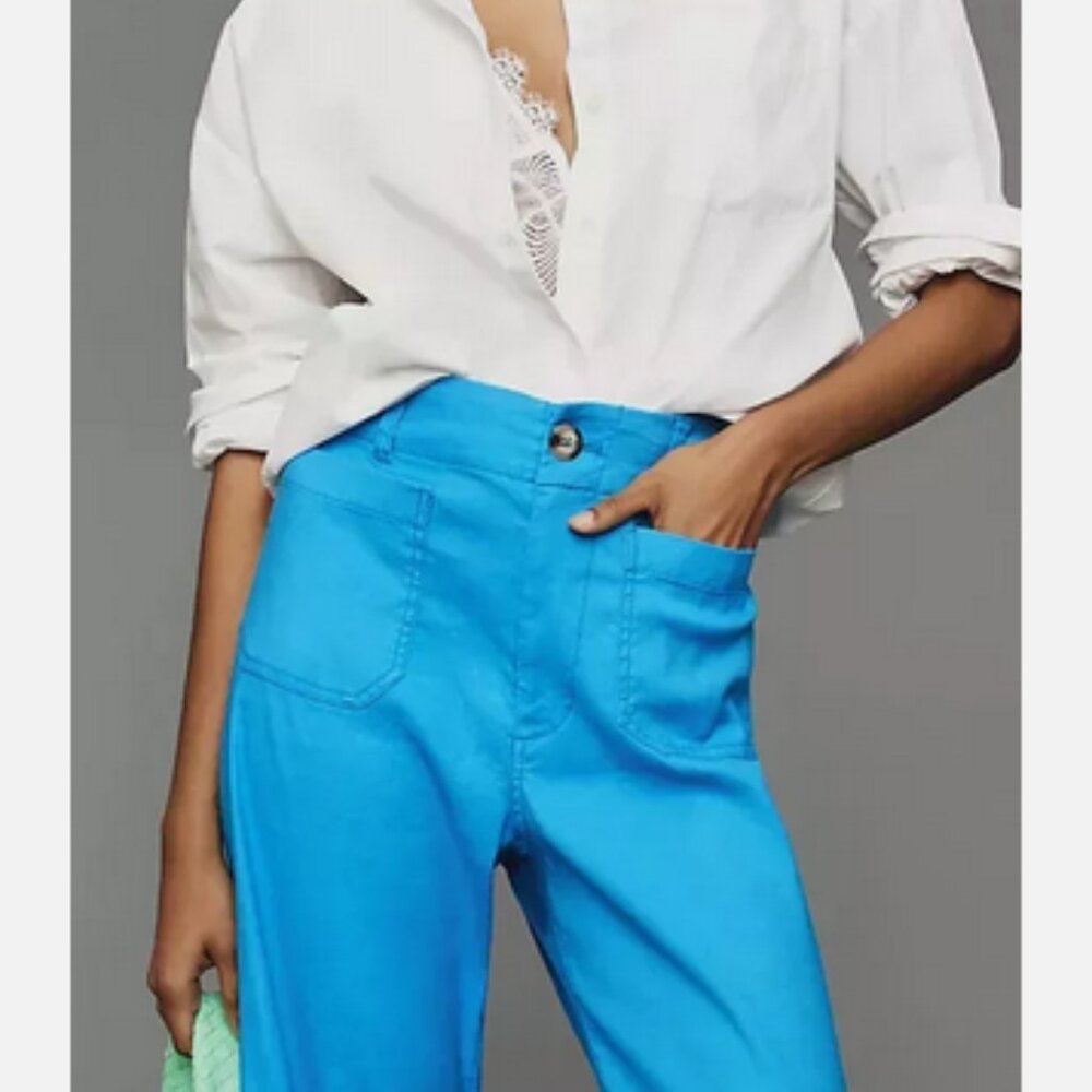 Anthropologie Maeve 25 The Colette Cropped Wide-Leg Pants Linen Sky Blue NWT - Picture 4 of 4